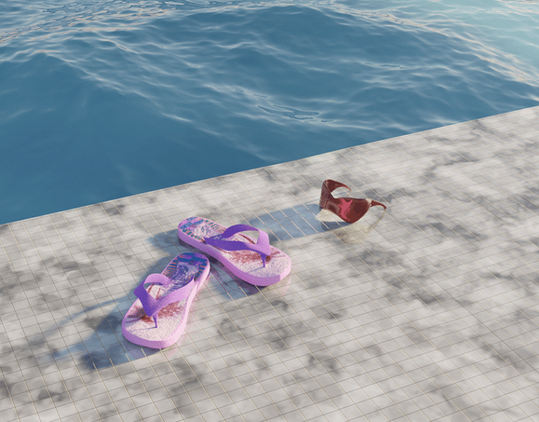 Sunglasses and flip flops by the poolside cover